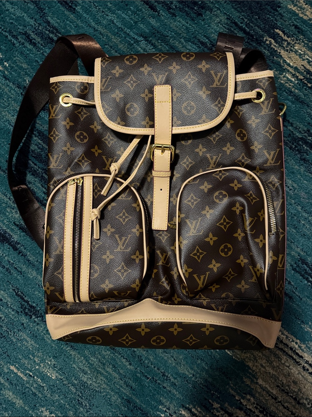 NWOT Luxury Inspired Canvas Backpack with Natural Trim